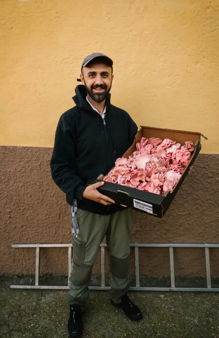 Fabio Rinaldi, fondatore di EcoFungi, al lavoro nel laboratorio di produzione substrati biologici